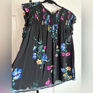 Black Floral Smocked Women's Top